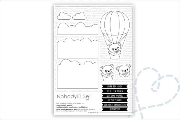 Gratis Printable kaart beer luchtballon uitleg