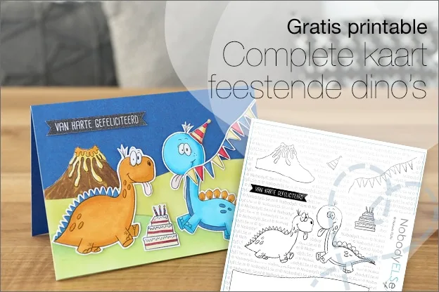 Gratis printable #12: Complete kaart met feestende dino’s maken