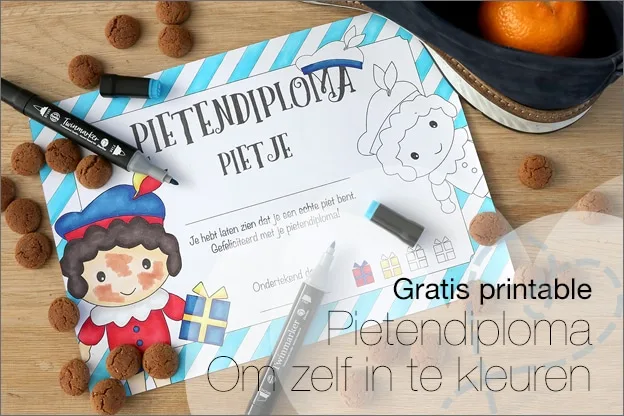 Gratis printable #15: Pietendiploma om zelf in te kleuren, Versie 3
