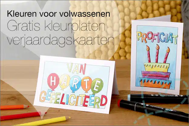 Kleuren voor volwassenen #15: Verjaardagskaarten (Gratis kleurplaten)