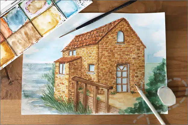 Huis tekenen met aquarelverf uitleg beginner