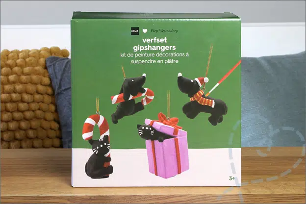 HEMA knutselpakket kerst gipshangers Takkie en Siepie verpakking
