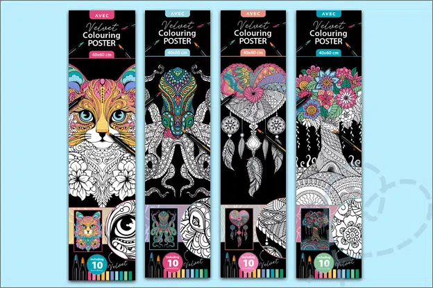 Kleuren voor volwassenen Action AVEC kleurplaat poster met velvet assortiment